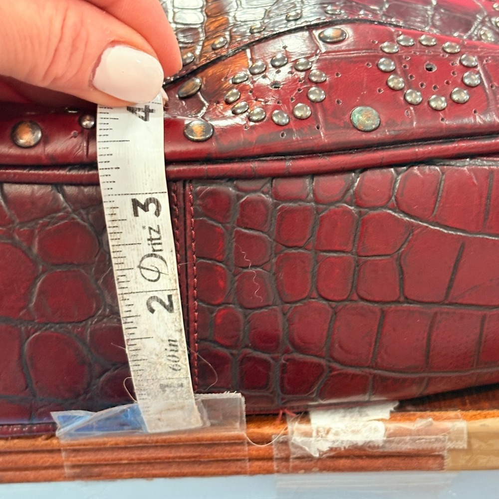 Berge Italy Burgundy Leather Croc Shoulder Bag Studded Purse Y2K Boho Western - Picture 7 of 11